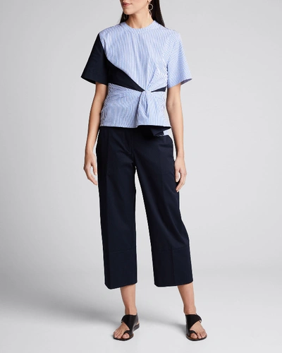 Cedric Charlier Patchwork Striped Seersucker Blouse In Blue