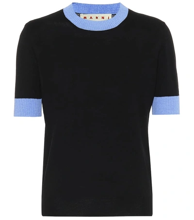 Marni Contrast-trim Short-sleeve Sweater In Black