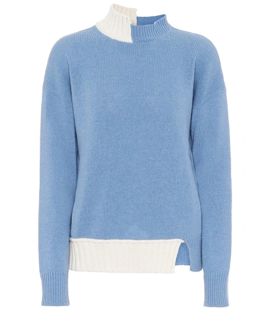 Marni Two-tone Asymmetric Turtleneck Sweater In Blue