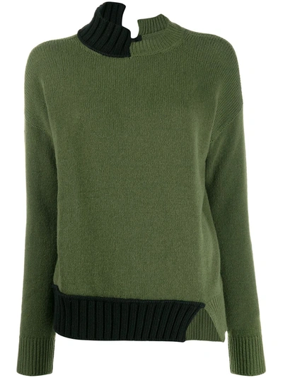 Marni Two-tone Asymmetric Tie-back Sweater In Green
