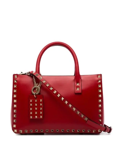 Valentino Garavani Red Garavani Rockstud Leather Tote Bag