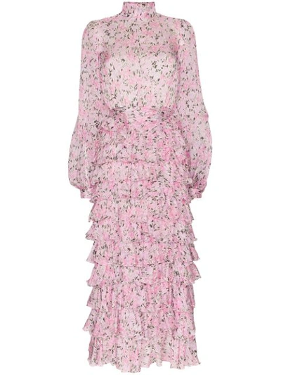 Giambattista Valli Tiered Ruffled Floral-print Silk Maxi Dress In Pink