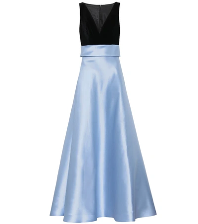 Costarellos Silk-twill And Velvet Gown In Blue