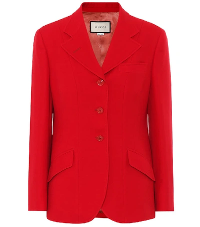 Gucci Wool And Silk Drill Blazer In Red