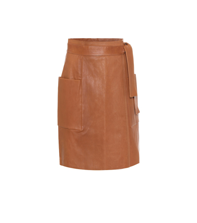 Stouls April Leather Wrap Skirt In Brown