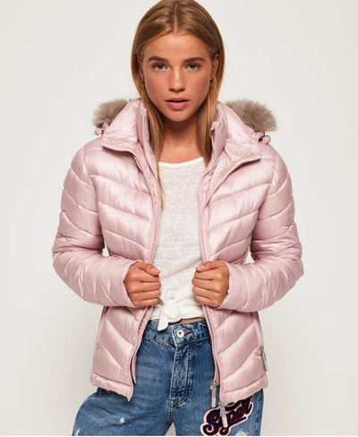 Superdry Hooded Luxe Chevron Fuji Jacket In Pink