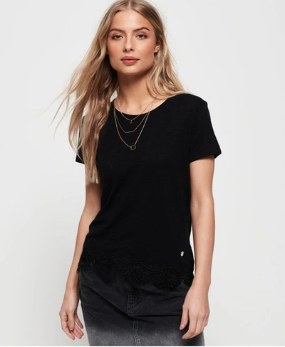 Superdry Morocco Lace Hem T-shirt In Black