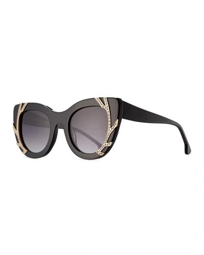 Alice And Olivia Delancey Cat-eye Swarovski&reg; Sunglasses, Black