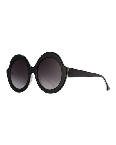 Alice And Olivia Stacey Notched Round Sunglasses, Black/white
