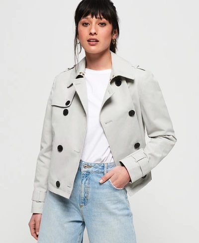 Superdry Cropped Azure Trench Coat In Cream | ModeSens