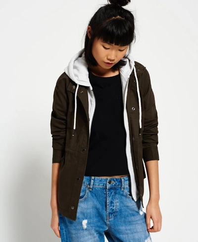 Superdry Rookie Double Crop Parka Jacket In Green