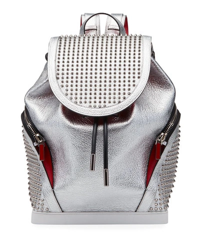 Christian Louboutin Men's Explorafunk Space Studded Leather Backpack In Silver
