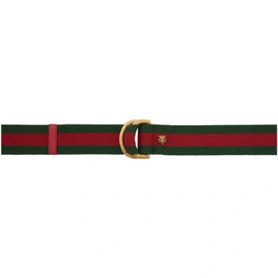 Gucci Tiger Buckle Web Belt, Green/red In Hibicus Red