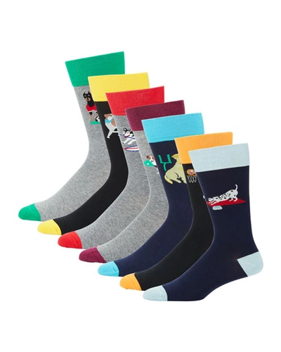 Neiman Marcus Men's Top Dog 7-pack Combed Cotton Socks In Multi