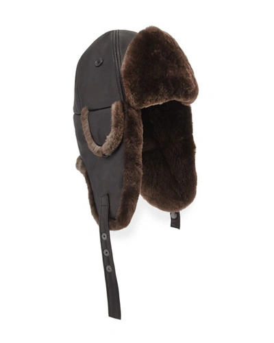 Crown Cap Deerskin Aviator Hat W/beaver Fur Trim, Black