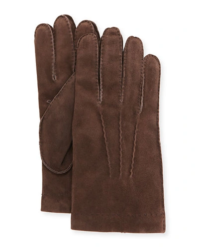 Guanti Giglio Fiorentino Men's Cashmere-lined Suede Gloves In Chocolate