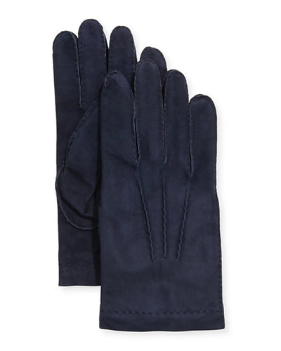 Guanti Giglio Fiorentino Men's Cashmere-lined Suede Gloves In Navy