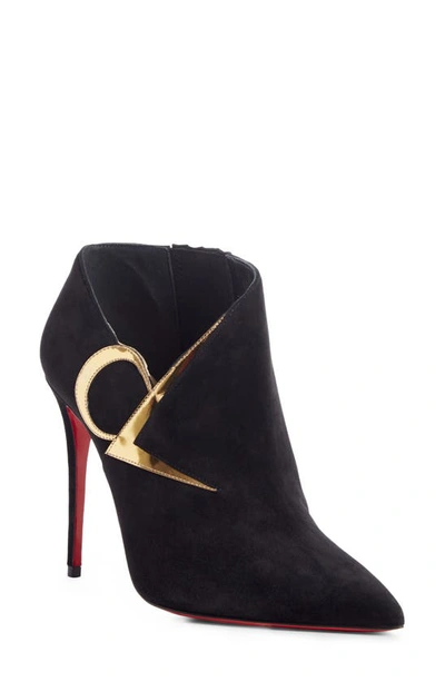 Christian Louboutin Cl Logo Pointed Toe Bootie In Black/ Gold