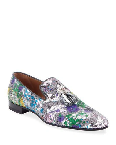 Christian Louboutin Men's Rivalion Graphic Sequined Tassel Loafers In Multi