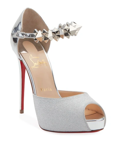 Christian Louboutin Planisfemme Platform Red Sole Pumps In Silver