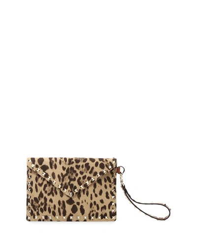 Valentino Garavani Rockstud Medium Leopard-print Canvas Wallet/pouch