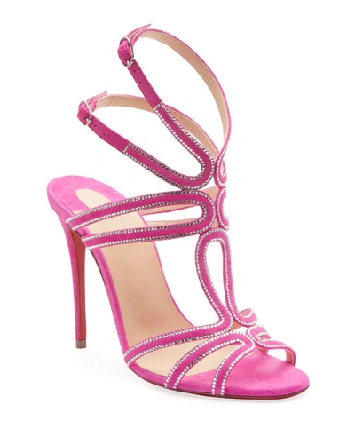Christian Louboutin Renee Strass Red Sole Sandals In Pink