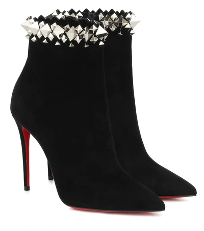 Christian Louboutin Firmamma Suede Spike Red Sole Booties In Black