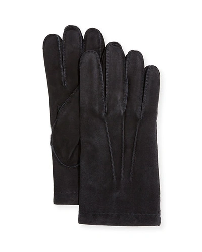 Guanti Giglio Fiorentino Men's Cashmere-lined Suede Gloves In Black