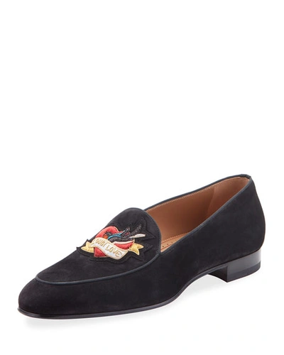 Christian Louboutin Men's Love On The Nile Suede Formal Loafers In Black