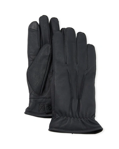 Ugg Men's Three-point Leather Gloves In Navy