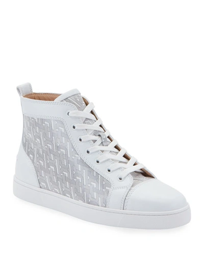 Christian Louboutin Men's Louis Graphic-print Mid-top Sneakers In White