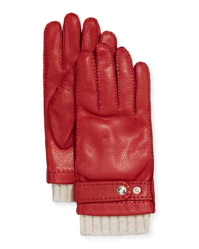 Guanti Giglio Fiorentino Men's Deerskin Gloves W/ Cashmere Trim In Black