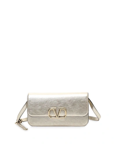 Valentino Garavani Vsling Metallic Leather Shoulder Clutch Bag In Gold