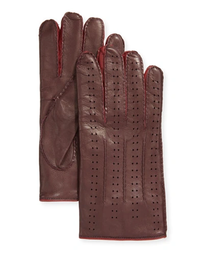 Guanti Giglio Fiorentino Men's Two-tone Perforated Napa Leather Gloves In Red
