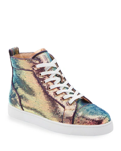 Christian Louboutin Men's Louis Orlato Sequined Mid-top Sneakers In Multi