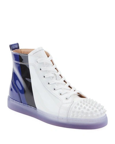 Christian Louboutin Men's Lou Spikes Patent Leather Mid-top Sneakers In Multi