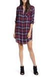 Rails Bianca Long-sleeve Plaid Shirt Dress In Currant Navy Ivory