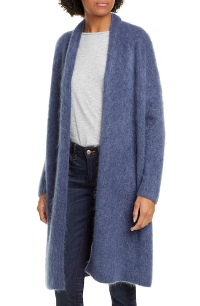Eileen Fisher Plush Melange Wool Mohair Long Cardigan In Blue Shale