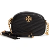 Tory Burch Kira Chevron Small Leather Camera Crossbody In Black/gold