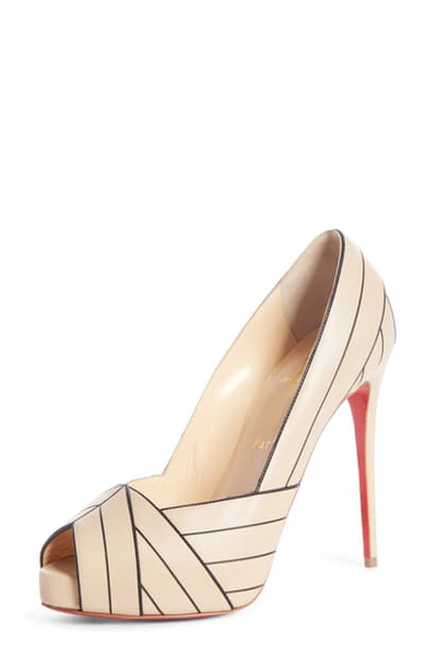 Christian Louboutin Undessin Art Deco Red Sole Peep-toe Pumps In Nude/ Black