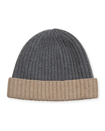 Portolano Men's Rib-knit Cashmere Beanie In Gray/brown