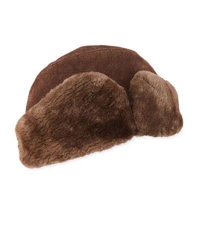 Crown Cap Men's Leather Ushanka Hat W/ Fur Trim In Brown