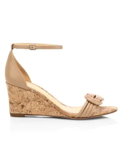 Alexandre Birman Vicky Knotted Leather Wedge Sandals In Marble Golden