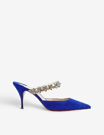 Christian Louboutin Planet Studded Suede Mules In Elixir/silver
