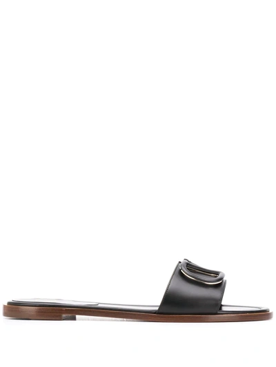 Valentino Garavani Garavani Vlogo Leather Slide Sandals In Black