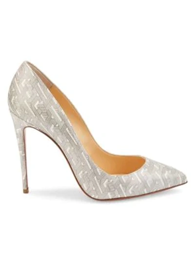 Christian Louboutin Pigalle Follies 100 Printed Leather Pumps In White Silver