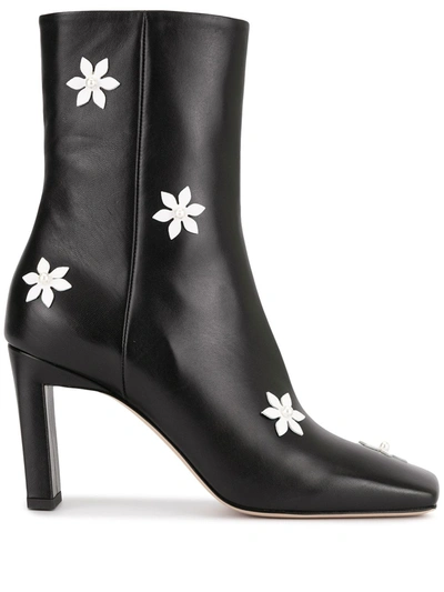 Wandler Isa Flower-embellished Leather Ankle Boots In Black