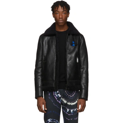 Off-white Offf-print Paperclip-zip Shearling Jacket In Black