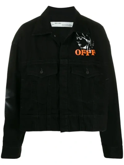 Off-white Offf-logo Cropped Denim Jacket In Black