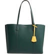 Tory Burch Perry Leather Tote In Pine Tree